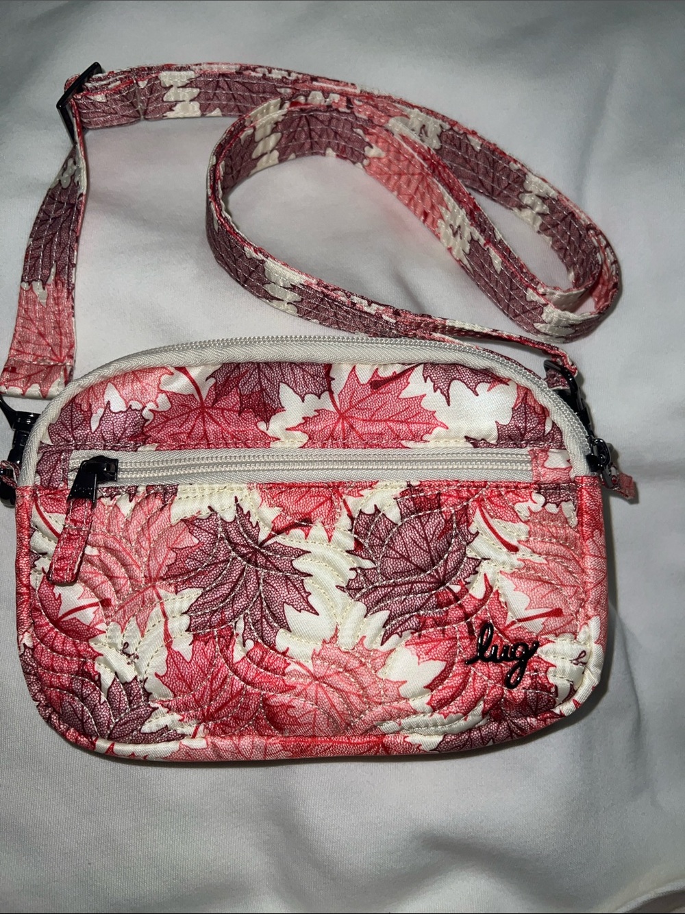 Lug Pink Leaf Quilted Crossbody Bag excellent condition
